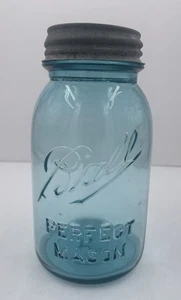 Vintage Ball Blue Green Perfect Mason Jar #9 With Original Zinc Lid - Picture 1 of 6