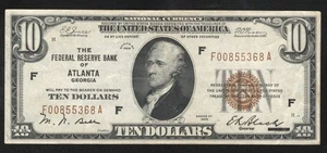 ⭐⭐ 1929 $10 ATLANTA FRBN FEDERAL RESERVE BANK NOTE Fr 1860-F 55368 - Picture 1 of 2
