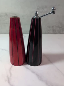 1980 William Bounds Holz Salzstreuer & Pfeffermühle Modernist Streifen - Bild 1 von 6