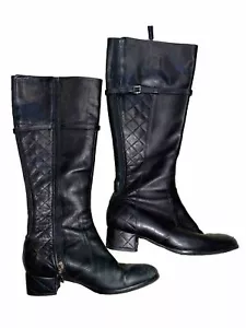 L.K. BENNETT Black Leather Skinny Buckle Knee high Tall Quilted Riding Boots 38 - Picture 1 of 11