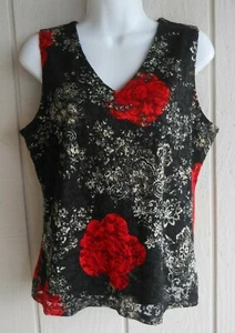 Mujer M Noventa V-Cuello sin mangas Negro Rojo Blanco Floral Encaje Tank Top Busto 38" - Imagen 1 de 6