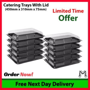 Large Black Catering Platters Reusable Food Trays with Lids Parties Sandwich - Picture 1 of 9