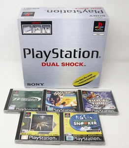 VINTAGE SONY PLAYSTATION 1 PS1 PAL DUAL SHOCK CONSOLE BOXED + 5 GAMES LOT BUNDLE - Picture 1 of 11
