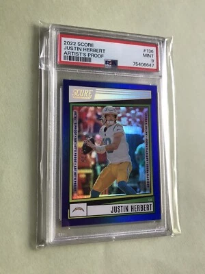2022 ￼Justin Herbert Score #136 Holo Blue Artist’s Proof PSA 9 MINT #d/35 SSP - Image 1 of 4
