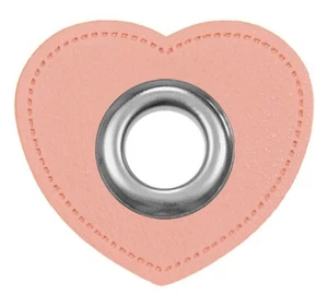 Ojales / parches, VENO, imitación cuero, corazón, tamaño 35 / 39 mm, ojal 10 mm, salmón - Imagen 1 de 2