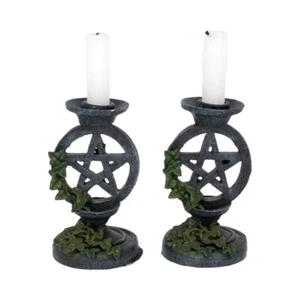 Nemesis Now Pair of Aged Ivy Pentagram Candlesticks Gothic Candle Holders - Picture 1 of 7