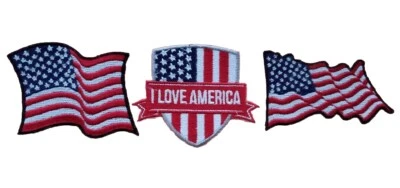 Lot of 3 Patches USA American Flag Embroidered Patch Iron-On Sew - Image 1 of 4