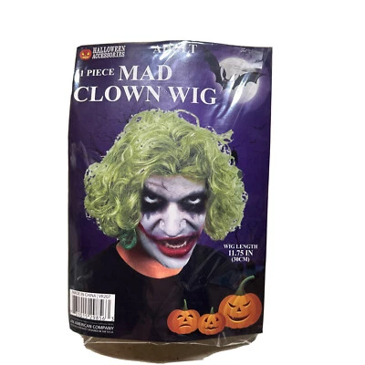 Green JOKER Payaso Loco 11” Caótico Divertido Disfraz Halloween Peluca Ondulada Adulto Foto 1 de 4