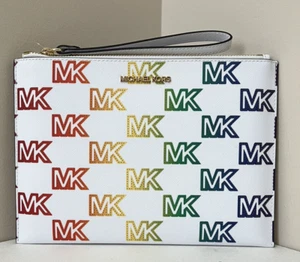 New Michael Kors Jet Set Travel X-Large Zip Clutch Wristlet Pride Optic White - Picture 1 of 4
