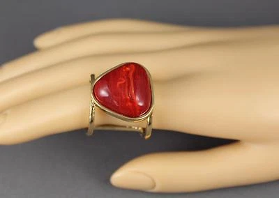 faux marble gem metal cuff big statement cocktail ring 7/8" long open back - Image 1 of 4