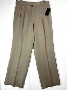 100% Merino Wool Bill Blass Black Label Cambridge 2 Khaki 34X30 Pants NWT - Picture 1 of 14