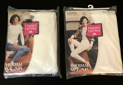 Винтажный 1997 Hanes ее путь тепловой износ ворота верх и низ белый - Sz 3XL - Изображение 1 из 4