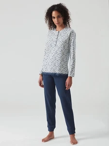 DE46N1 DAMEN SPINNE SCHLAFANZUG 100% BAUMWOLLE HERBST WINTER SERAPHINE NACHTBETT BLAU - Bild 1 von 5