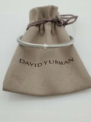 David Yurman 4 毫米电缆站钻石袖口手链中号银色  — 第 1/4 张图片