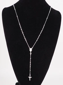 Massive 925 Sterling Silber 24" Rosenkranz Halskette mit Jungfrau Maria Guadalupe Röhre Kreuz - Bild 1 von 8