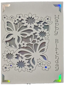 Birthday Card Butterfly Flowers Cut out Cut away Customisable - Picture 1 of 15