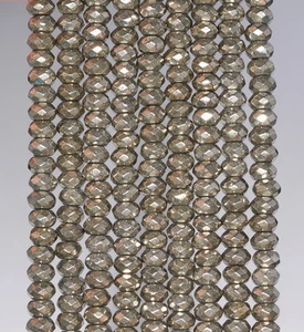 5X3MM PYRITE GEMSTONE GRADE AA FACETED RONDELLE 5X3MM LOOSE BEADS 16" - Picture 1 of 4