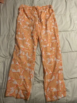 Nuevo DKNY Naranja Floral Cordón Geométrico Fluido Pantalones Medianos Bolsillos Foto 1 de 4