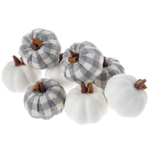 Calabazas decorativas de otoño gris y blanco a cuadros de búfalo 8 piezas mesa de 2,5 pulgadas Acción de Gracias - Imagen 1 de 6