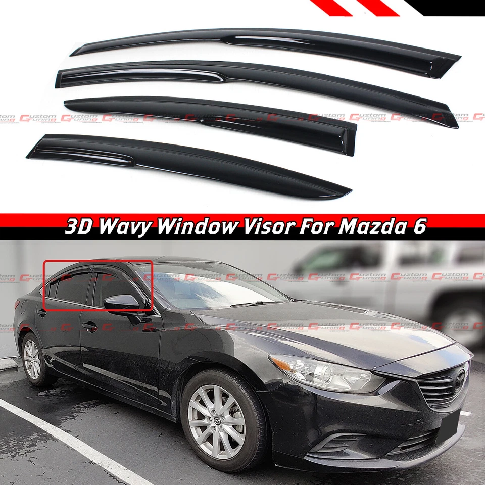 JDM WAVY 3D SMOKED WINDOW VISOR RAIN GUARD DEFLECTOR FOR 2014-2021 MAZDA 6 SEDAN - Image 1 of 4