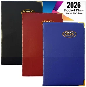 2026 DIARY POCKET SMALL / SLIM LINE METAL CORNER WEEK TO VIEW DIARY - Picture 1 of 16