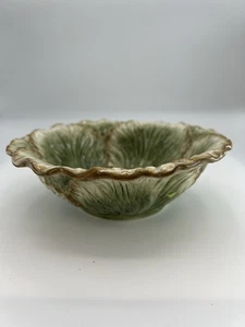 Fitz & Floyd Cabbage Leaf Salad Bowl 6.5” Dessert Trinket Dish Green Cream Brown - Picture 1 of 7