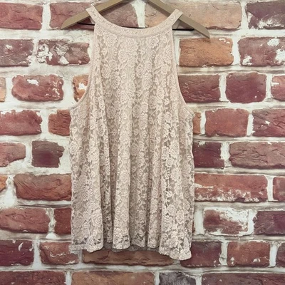 Camiseta sin mangas tórrida halter para mujer 2X rosa claro elegante floral encaje túnica camisa Foto 1 de 4