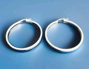 Erick's argento sterling 1 3/4 di pollice Orecchini a cerchio Desig taglio diamante largo Taxco.925 - Foto 1 di 7