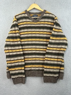 American Eagle Outfitters Lambswool Sweater Men L Yellow Brown Stripe Vtg Y2K - Image 1 of 4
