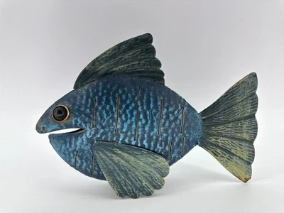 Blue Metal Fish Sculpture Coastal Nautical Wall Decor 12" Lake Cabin Art Beach - Image 1 of 4