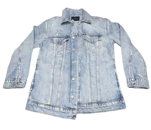 Lucky Brand Denim Trucker Jacket Men's Size Small Blue Biker Jean Y2K Punk🔥 - Picture 1 of 11