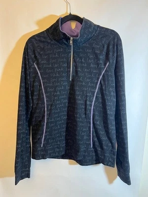 РОЗОВЫЙ Victoria's Secret йога четверть молнии пуловер синий любовь розовый печать C1083 - Изображение 1 из 4