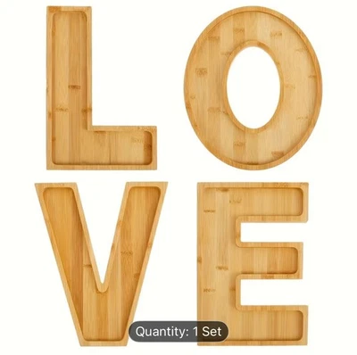 Bandeja para servir cartas/juego de 4 piezas de bambú LOVE Foto 1 de 4