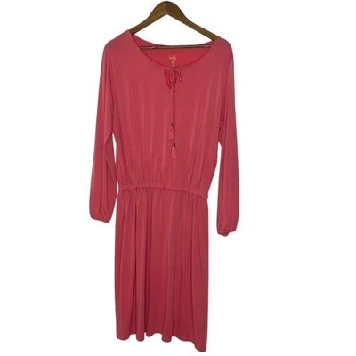 Belle Kim Gravel Coral Dress Size M Boho Tassel Tie Waist Long Sleeve Casual - Image 1 of 4