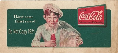 Vintage 1934 Coca Cola Ink Blotter -Slogan: Thrist come-thirst served - Image 1 of 2
