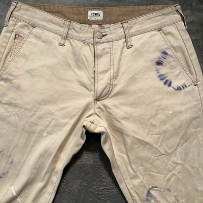 Edwin Pants Mens 32x33 Tan 55 Chino Twill Custom Tie Dye Splatter Japan Artisan - Image 1 of 4