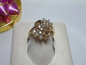.30cttw Natural Round Diamonds SI2 HI Scrolling Top 14Kt Yellow Gold Ring #12992 - Picture 1 of 4