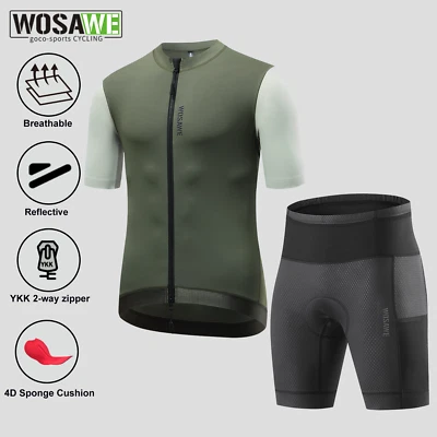 WOSAWE Breathable Men MTB Bike Short Sleeve Jersey 4D Padding Cycling Shorts Set - Image 1 of 4