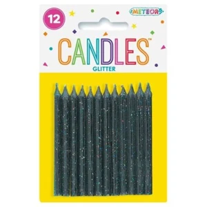 Glitter Black Birthday Candles 12pk 7.5cm Cake Decorations Party Supplies - Picture 1 of 1