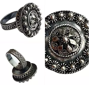 Antico Anello Corona Argento Periodo ""Queen Ann"" - Filigrana e Argento Granulato - Foto 1 di 6