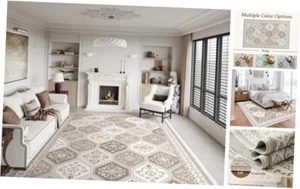 Moroccan Trellis Living Room Rug - 6x9 Washable Area Rug with Non-Slip Backing - Picture 1 of 7