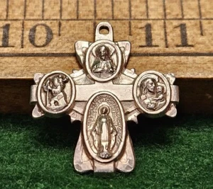 VINTAGE STERLING SILVER 4-WAY CROSS SCAPULAR MEDAL - Picture 1 of 21