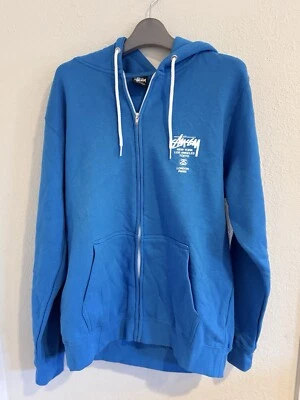 Stussy World Tour Blue Hoodie Sweatshirt **Size Medium** NWOT Rare - Image 1 of 4