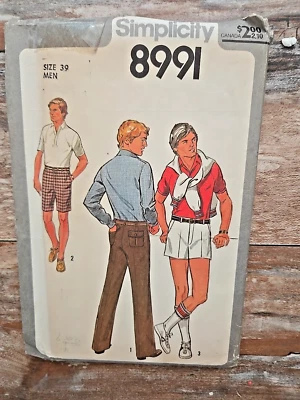 Simplicity Sewing Pattern 8991 VTG 70' Men's Pants 2 Length Shorts Size 39 UC - Image 1 of 2