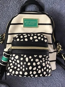 Betsey Johnson Crossbody Handbag Mini Backpack Black White Dalmatian FLORAL - Picture 1 of 9