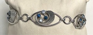 ELEGANT 925 STERLING SILVER COBALT AND SKY BLUE RHINESTONES BRACELET - Picture 1 of 8