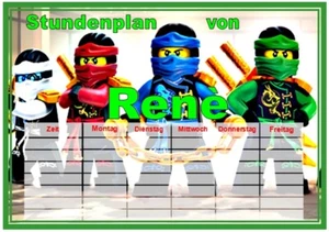 ♥ Stundenplan ♥ NINJA 3 ♥ abwischbar ♥ DIN A4 ♥ mit/ohne Wunsch Name ♥ - Bild 1 von 1