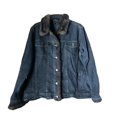 Женская куртка Dennis Basso с большими пуговицами с воротником темно-синяя джинсовая отделка из искусственного меха - Изображение 1 из 4