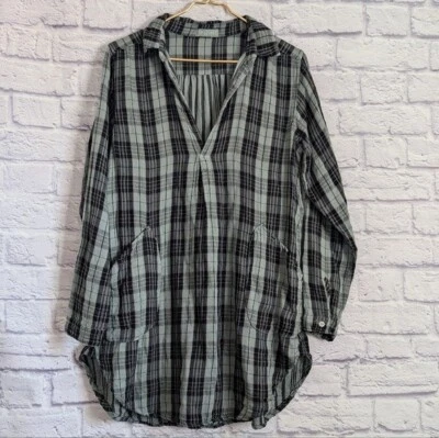 Top túnica CP Shades algodón gasa tetón XS verde negro cuadros bohemio occidental Foto 1 de 4