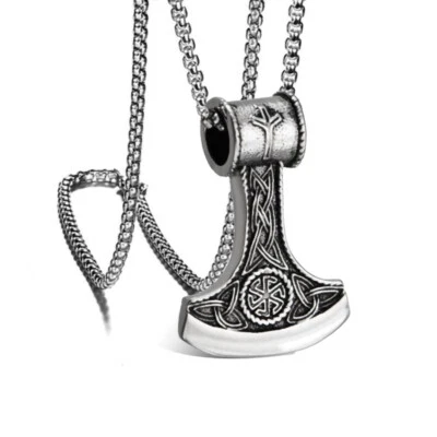 Herren Wikinger Axt m. slawischem Kolovrat Anhänger Schutz Halskette Box Kette 24" - Bild 1 von 4